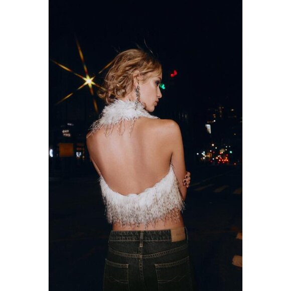 ZARA FAUX FUR HALTER TOP - Picture 7 of 10